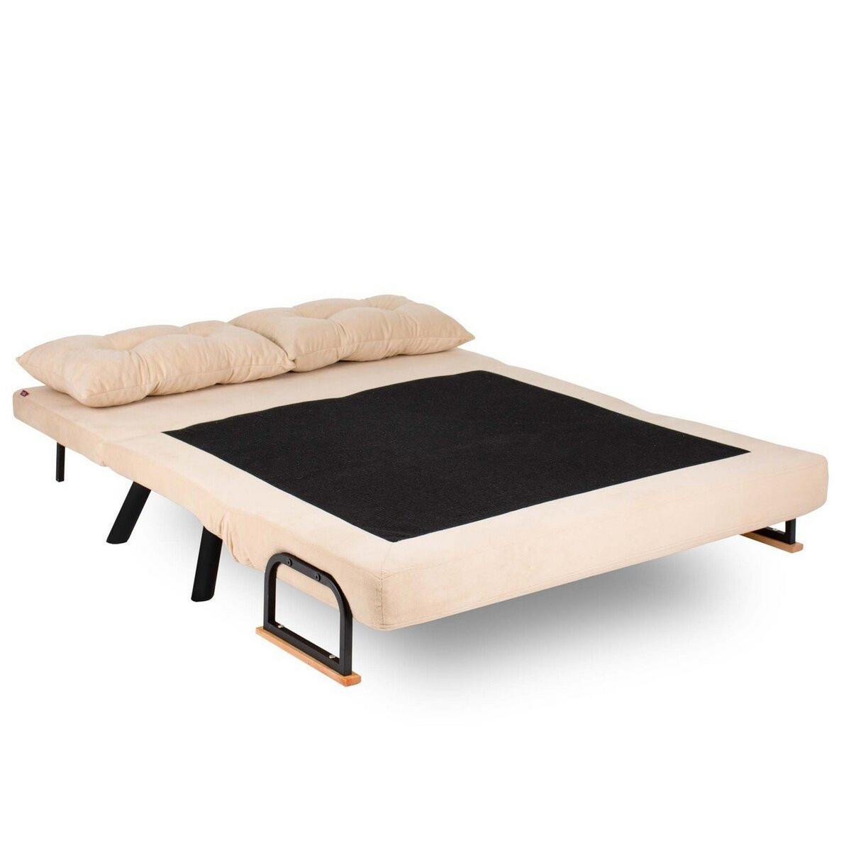SCHLAFSOFA für 2 Personen mit Stoffbezug und Metallfüßen 133/50/41 cm - Sandfarben, Metall (50/41/133cm) - Calicosy