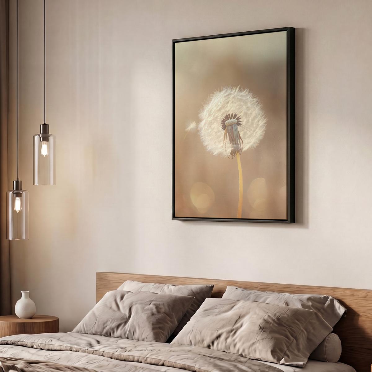 LEINWAND Bilder mit Rahmen - Löwenzahn - Beige - Natur - Blume - 50x70 - Hellbraun, Textil (50/70cm) - MuchoWow