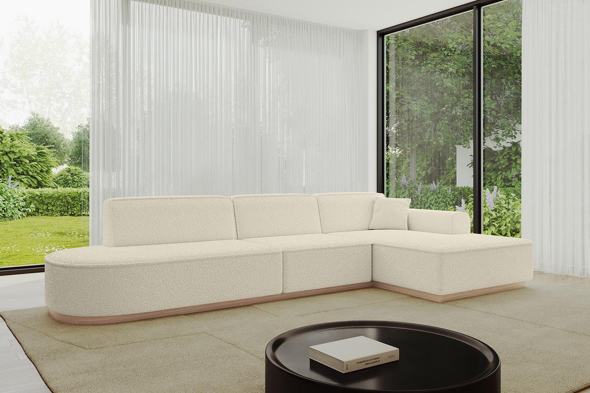 ECKSOFA Ottomane Rechts IREA-L2 - 327x165x80 cm Beige - Hellbraun/Creme, Holzwerkstoff/Textil (327/165cm) - ALTDECOR