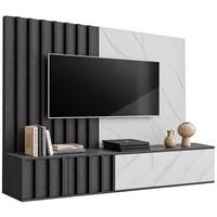 TV-LOWBOARD Graphit Eiche, Marmor weiß 160 cm hängend, TV Unterschrank Set mit Wandpaneel - Graphitfarben/Weiß, Holzwerkstoff (160/148/35cm) - Inn.Furn