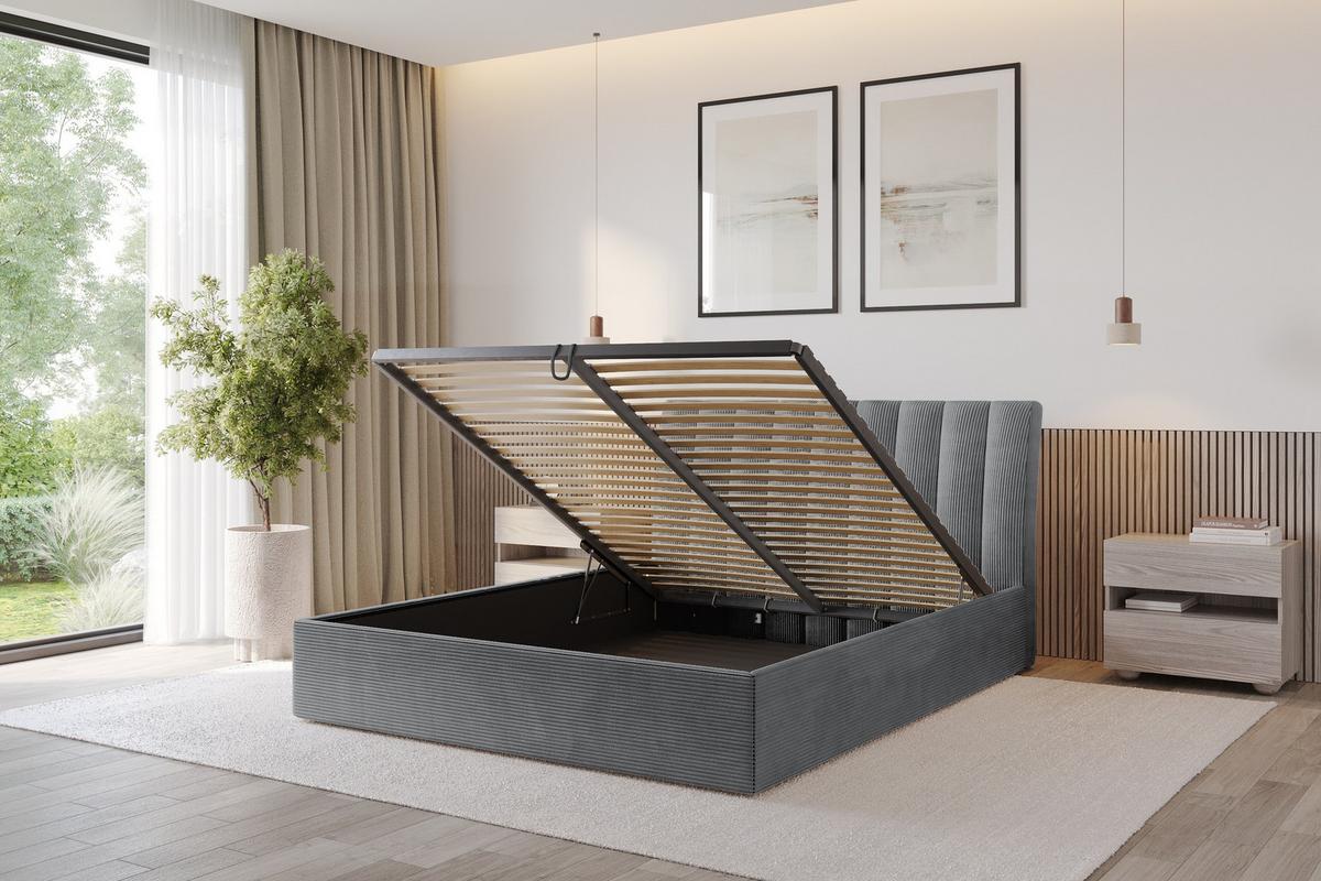 POLSTERBETT mit Bettkasten und Lattenrost, Bett mit Matratze H3/H4 - ILAN 160x200 Dunkelgrau - Anthrazit, Holzwerkstoff/Textil (160/200cm) - ALTDECOR