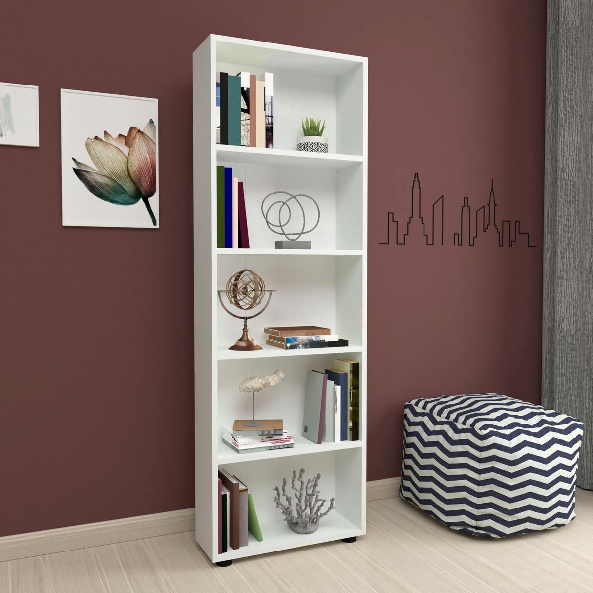 BÜCHERREGAL Vara - Weiß, Holzwerkstoff (55/172/20cm) - [en.casa]