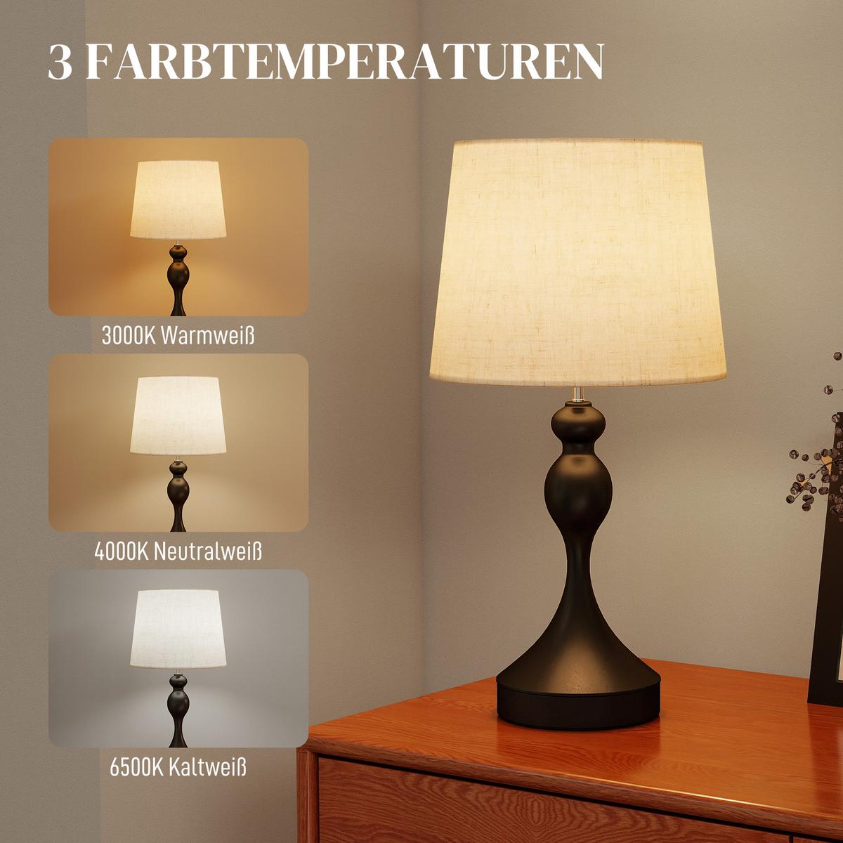 TISCHLAMPE mit 3 Farbtemperaturen Schwarz - Schwarz, Metall (28/28/54cm) - HOMCOM