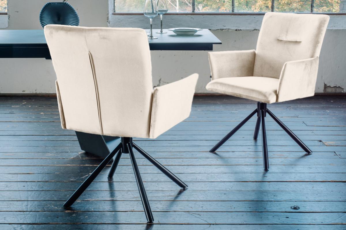ESSZIMMERSTUHL KYRA Cremeweiß Velvet Drehbar (360°) (1er-Set) - Creme, Kunststoff/Textil (64/88/61cm) - KAWOLA