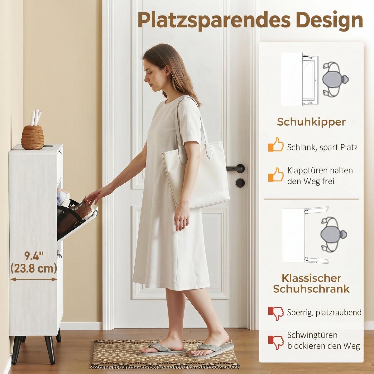 SCHUHSCHRANK Spanplatte-MDF Weiß - Silberfarben/Schwarz, Holzwerkstoff/Metall (23.8/106.6/99.4cm) - HOMCOM