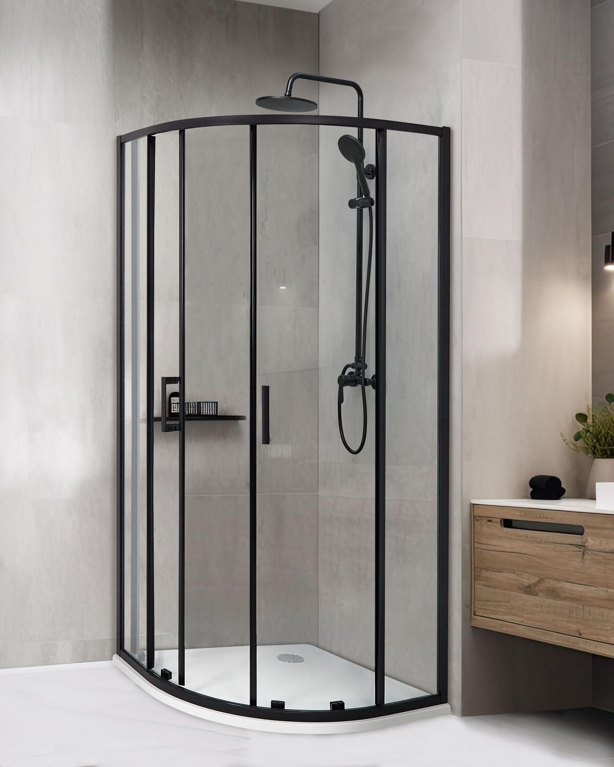 DUSCHKABINE 90/90/185 cm Schwarz Jukatan - Transparent/Schwarz, Glas (90/90/185cm) - Beliani