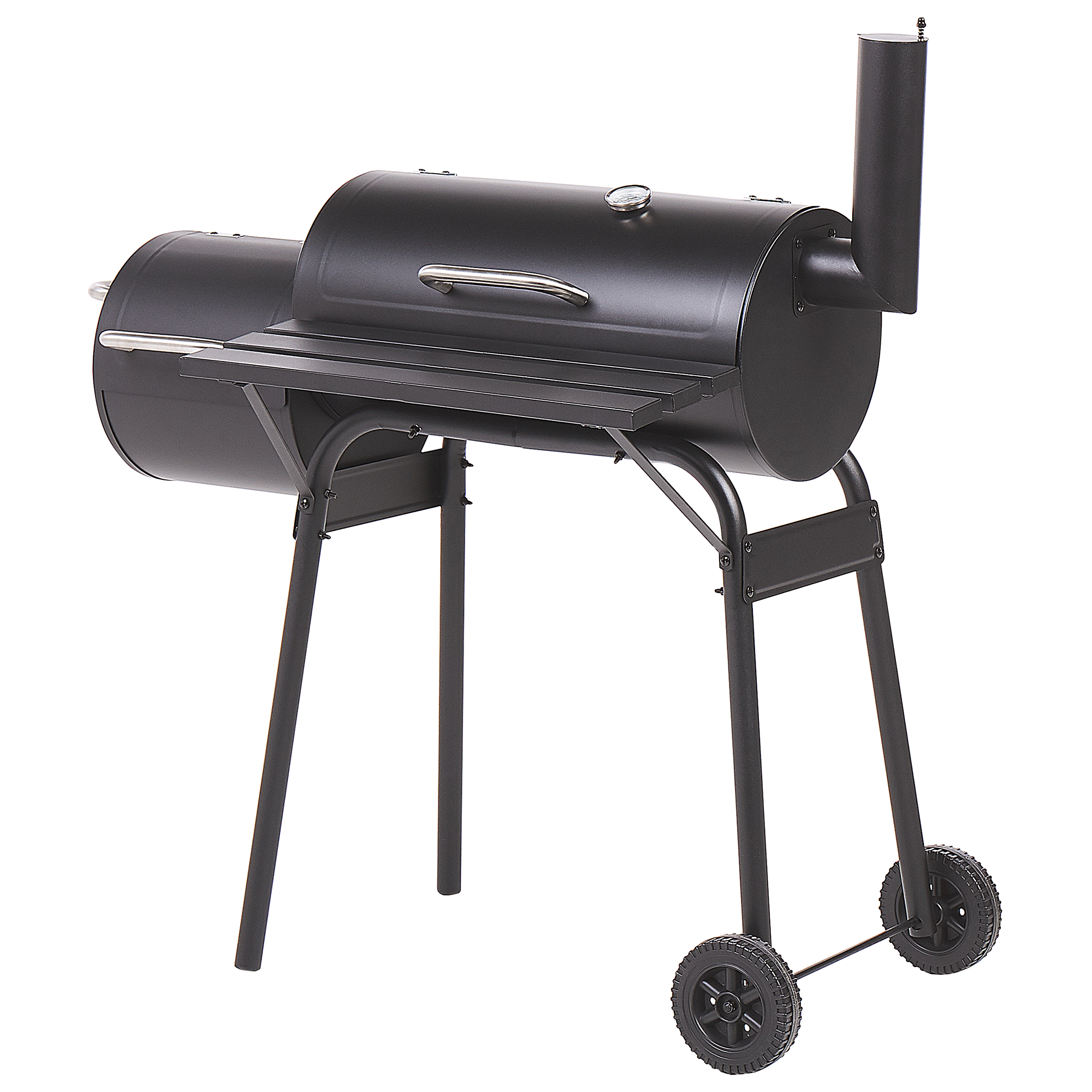 HOLZKOHLEGRILL mit Räucherkammer schwarz rollbar Katla - Schwarz, Metall (66/114/110cm)