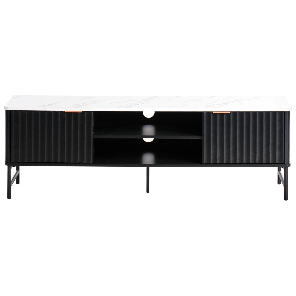 TV-MÖBEL Marmor Optik/Schwarz Glastonbury - Schwarz/Weiß, Holzwerkstoff (140/46/40cm) - Beliani