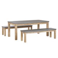 GARTENMÖBEL SET Beton/Akazienholz grau Tisch mit 2 Bänken Ostuni - Grau, Stein - Beliani
