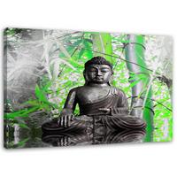 WANDBILD Buddha und Blätter 60x40cm - Grün, Textil (60/40cm) - Feeby