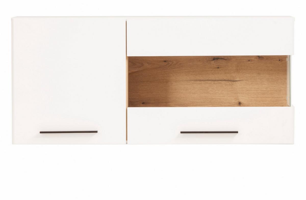 HÄNGEVITRINE weiß matt, Evoke Eiche, Vitrine hängend 120 cm, Soft-Close-Funktion - Eichefarben/Schwarz, Glas/Holzwerkstoff (120/54/35cm) - Furn.Design