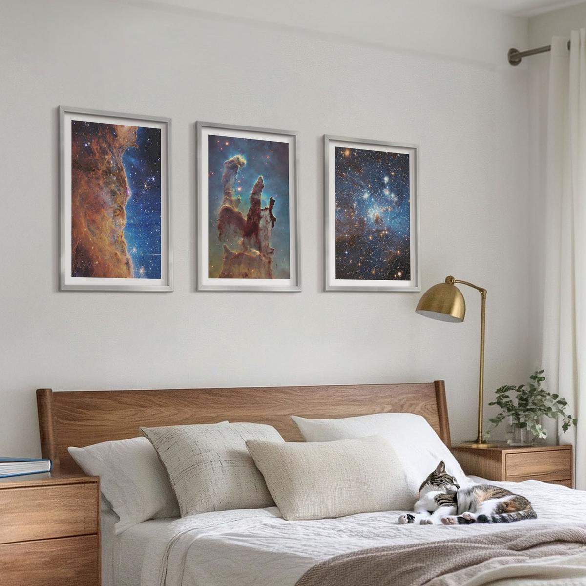 BILDER SET 3er Set - 40x60 cm Silberner Rahmen - Weltraumlandschaften von Galaxien - Silberfarben, Kunststoff (40/60cm) - TULUP