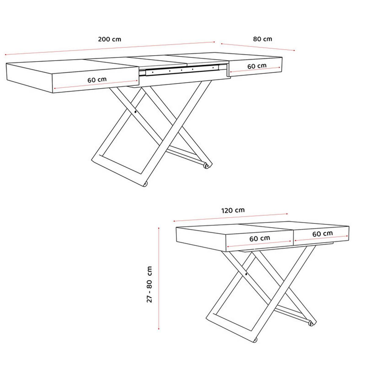COUCHTISCH SANELLE ausziehbar mit Liftfunktion, 120/80/76 cm Schwarz - Schwarz, Holzwerkstoff/Metall (80/120/27cm) - Idohome