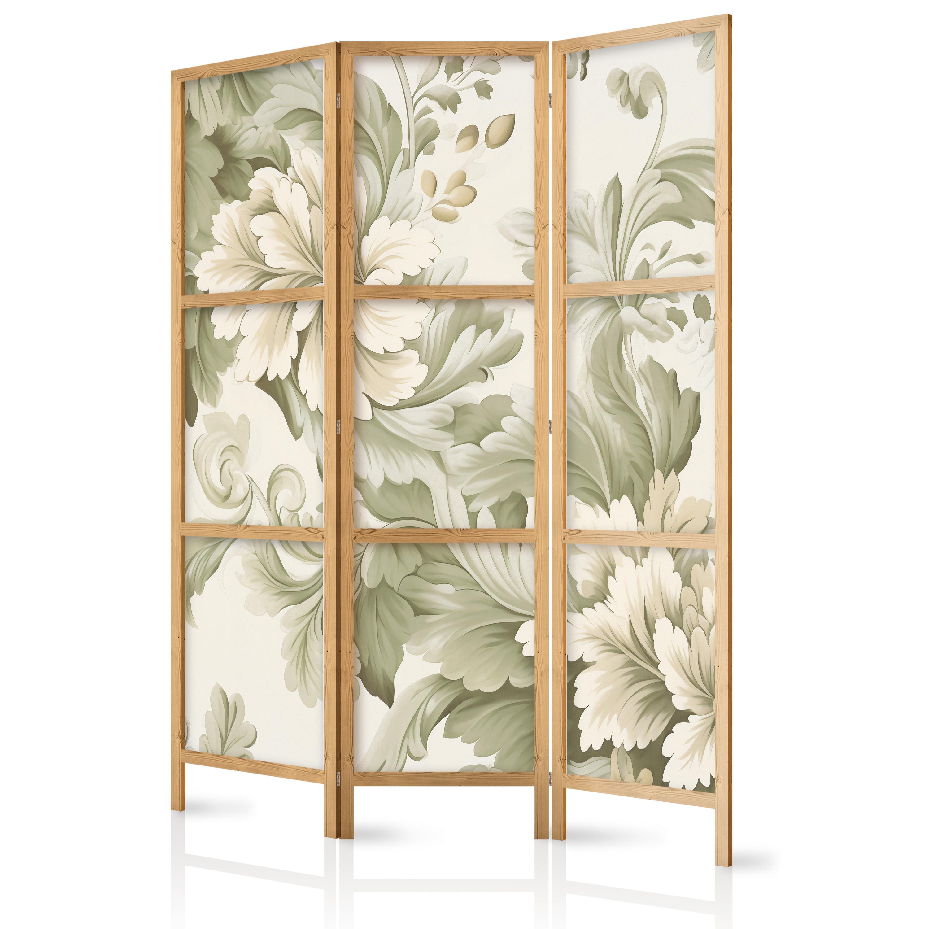 PARAVENT Japanischer 3-tlg 135x172 cm Vintage Pflanzen - Grün, Holz/Textil (135/172/3cm) - Muralo