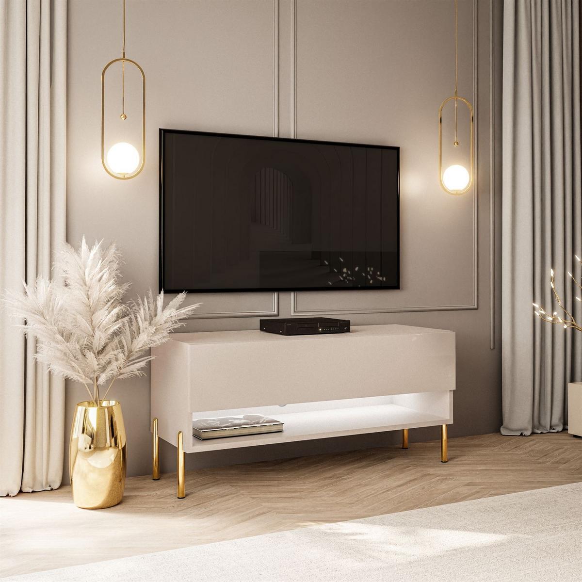 LOWBOARD TV-Schrank CALANTE 90 cm auf geraden goldenen Chrom-Beinen - Kaschmir/Goldfarben, Holzwerkstoff/Metall (90/44/35cm) - Lookway