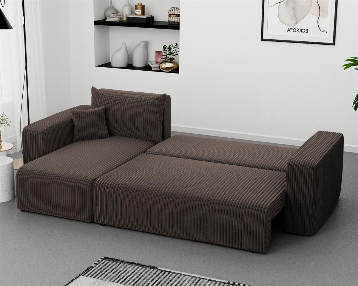 ECKSOFA Luna Mit Schlaffunktion - Braun, Holzwerkstoff/Textil (248/145cm) - Fun Möbel