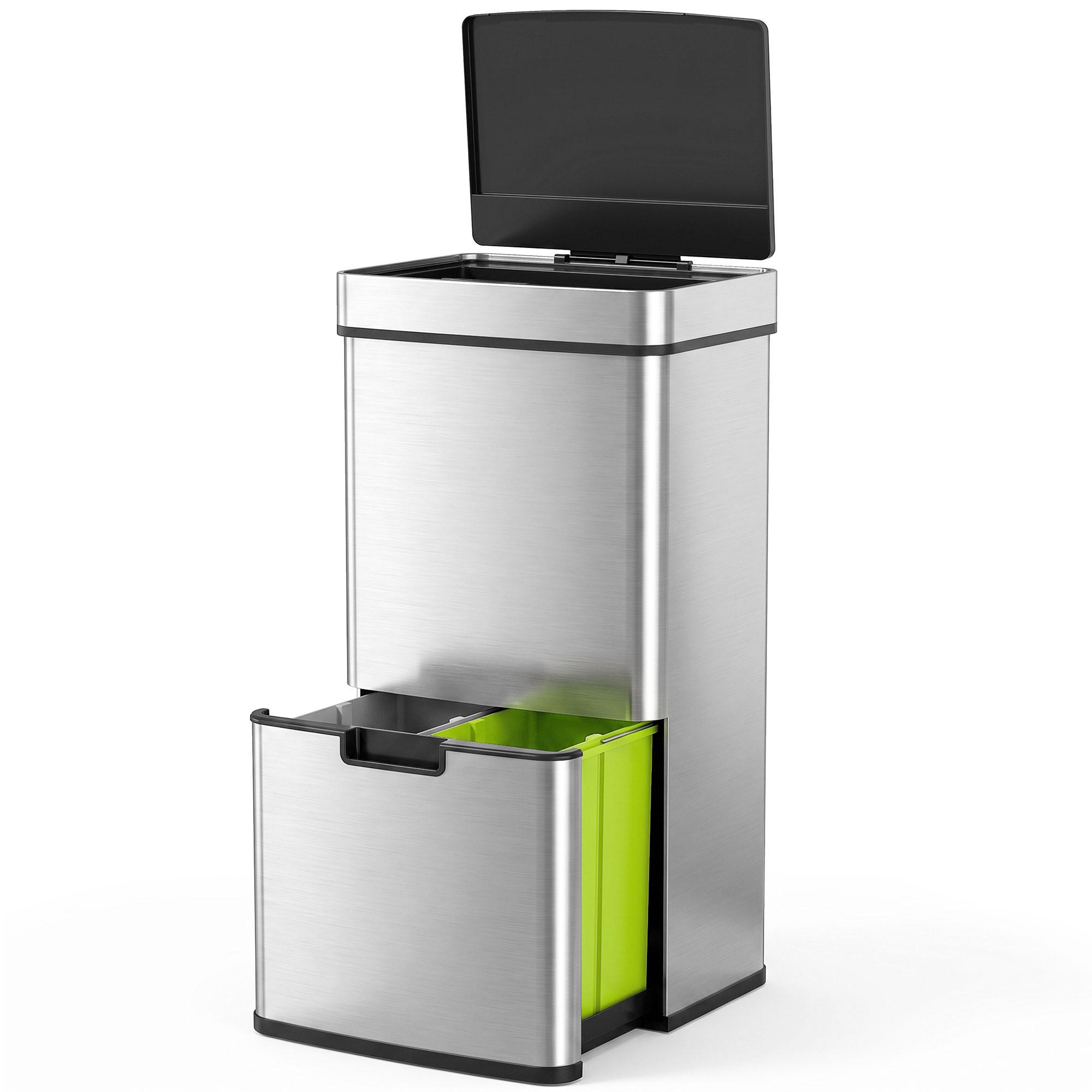 MÜLLEIMER Mülltrennsystem Abfalleimer mit Sensor 72 l 3 Fächer Edelstahl Silber - Silberfarben, Metall (30/81/42cm) - HOMCOM