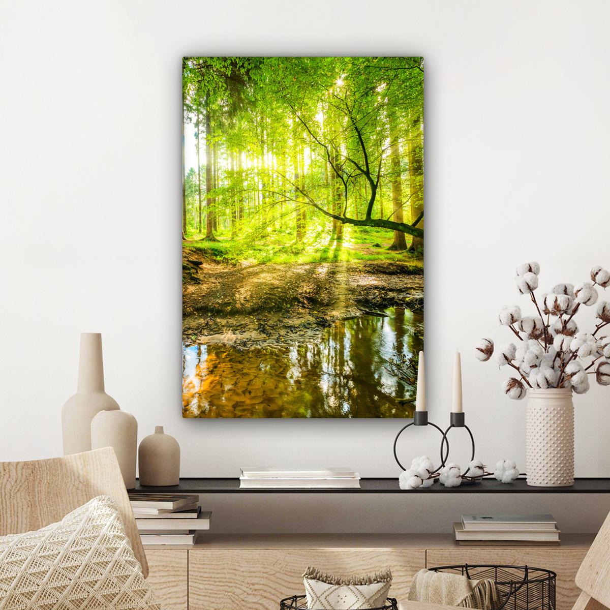 LEINWANDBILD Wald - Landschaft - Wasser - Bäume - Sonne - Grün - Natur Wanddeko 40x60 cm - Grün, Textil (40/60cm) - MuchoWow