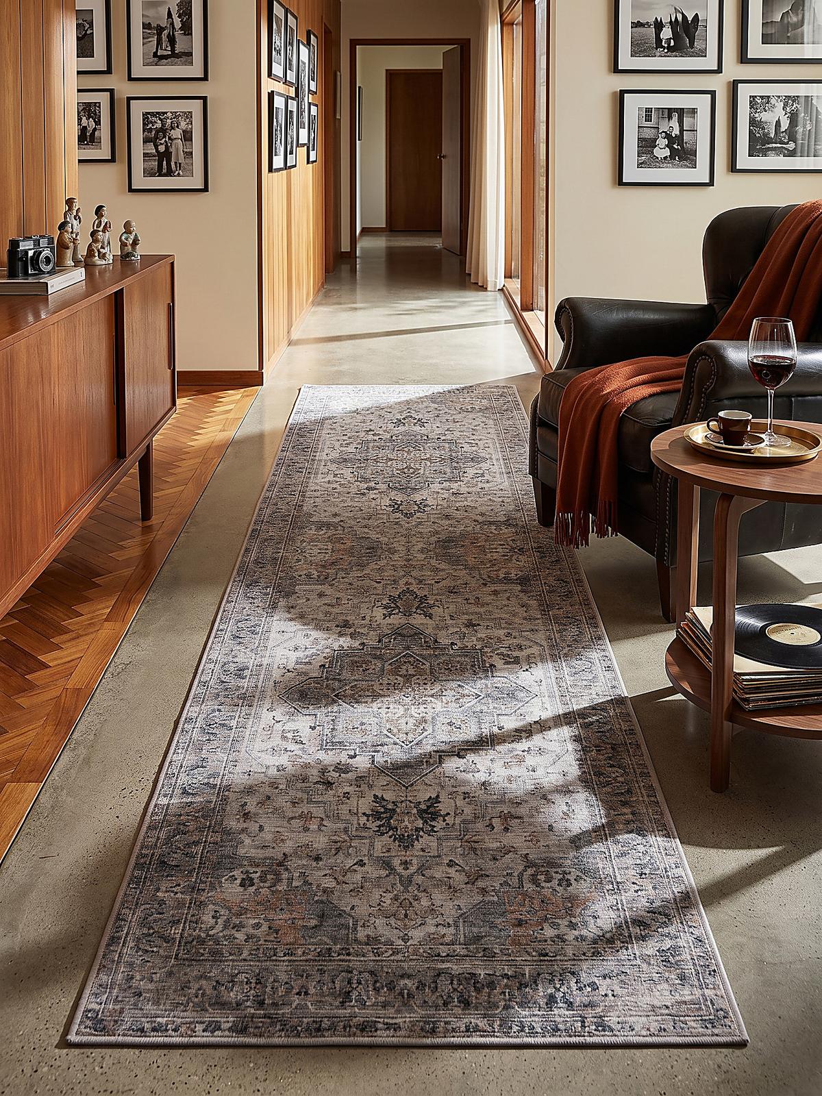 LÄUFER waschbar, mit Medaillon, VERNANTE in Beige-Grau, 80 x 250 cm - Beige, Textil (80/250cm) - KADIMA DESIGN