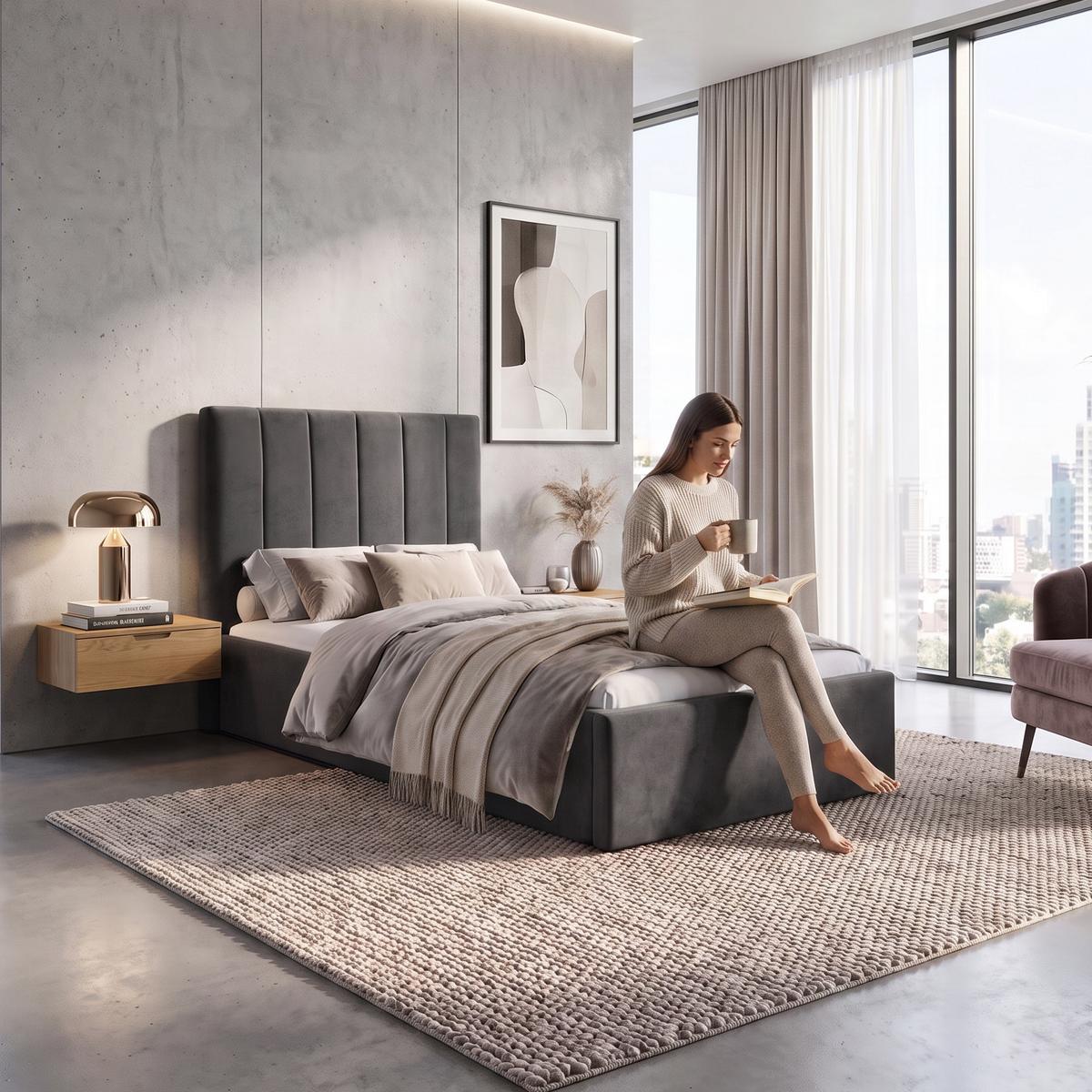 POLSTERBETT Melvio Einzelbett 90x200 cm mit Bettkasten und Schaumstoffmatratze 10 cm, Dunkelgrau - Dunkelgrau, Textil (90/200cm) - Beautysofa