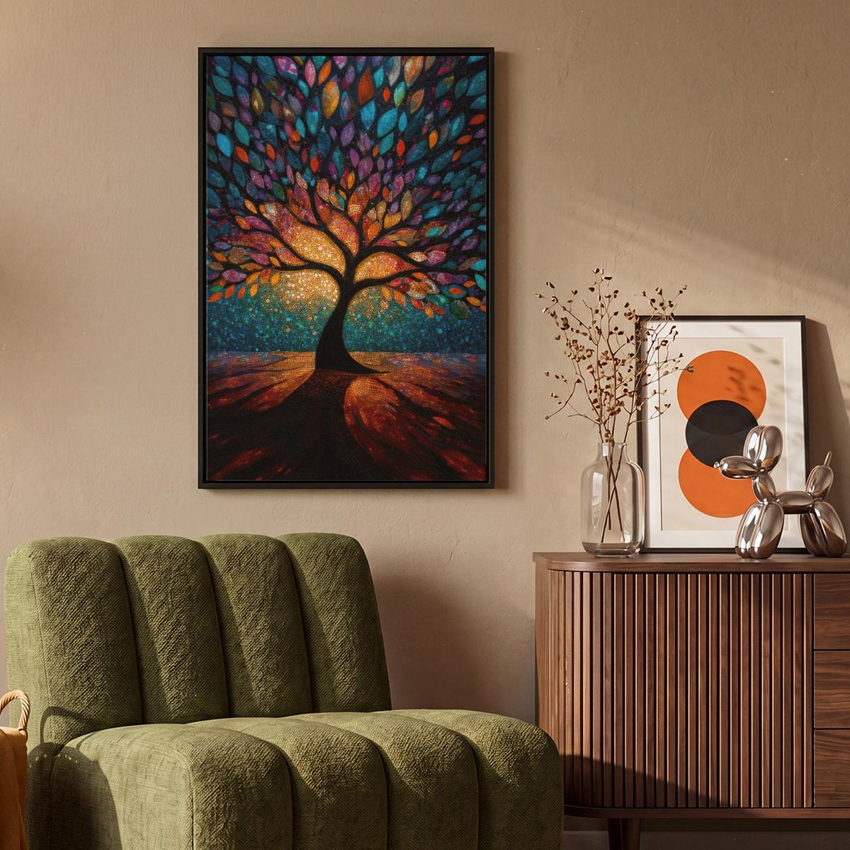 LEINWAND Bilder mit Rahmen - Mosaik - Bunt - Baum - Äste - 60x90 - Multicolor, Textil (60/90cm) - MuchoWow