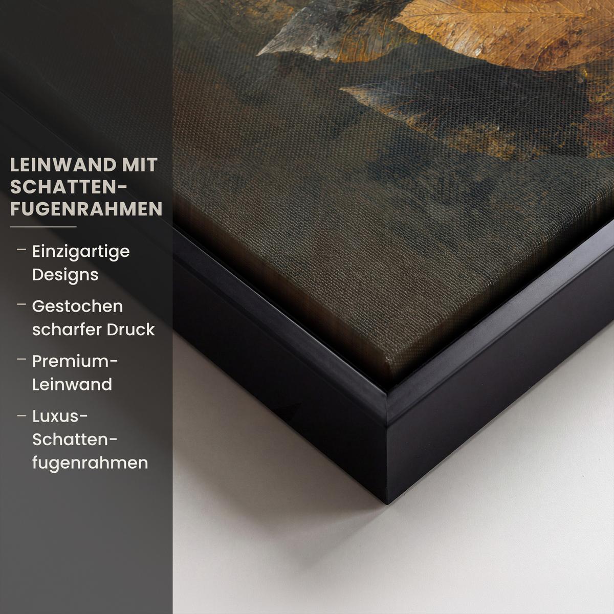 LEINWAND Bilder mit Rahmen - Golden Leaf Komposition - Botanical Luxury - 40x30 - Goldfarben, Textil (40/30cm) - MuchoWow