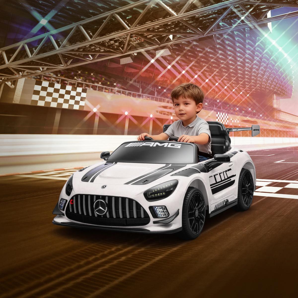KINDER-ELEKTROAUTO Mercedes-AMG 12V mit Fernbedienung Musik Leuchte - Weiß, Metall (115/66/44cm) - AIYAPLAY