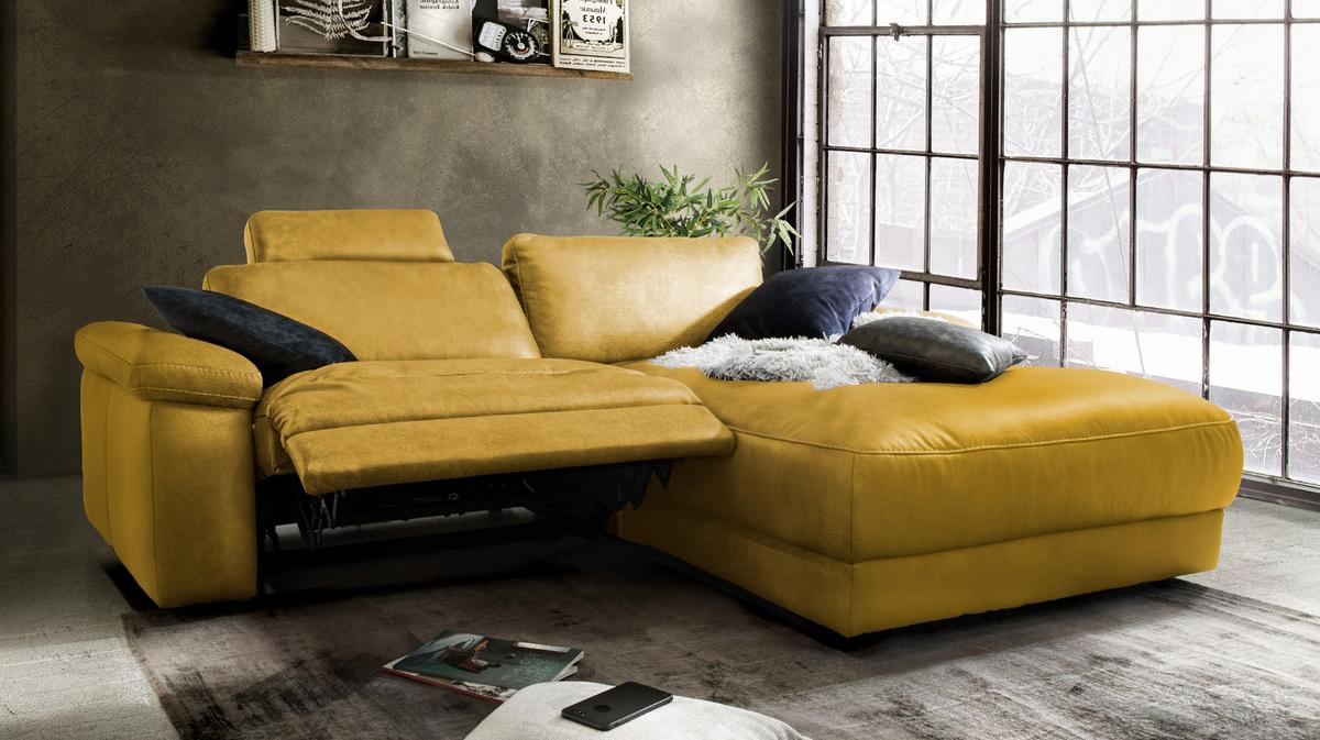 ECKSOFA MOTORISCHER RELAXFUNKTION LOLA Gold Webstoff Relaxfunktion - Goldfarben/Schwarz, Textil (233/178cm) - KAWOLA
