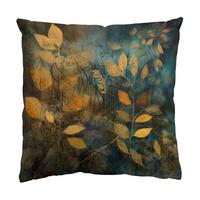 DEKOKISSEN Goldene Blätter auf Blau 50/50 cm - Goldfarben, Textil (50/50/10cm) - Bilderwelten
