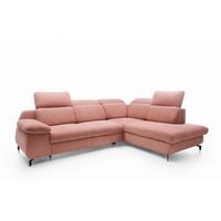 ECKSOFA BORA Rosa Velours-Stoff mit Schlaffunktion - Rosa, Holz (288/223cm) - MASSENO