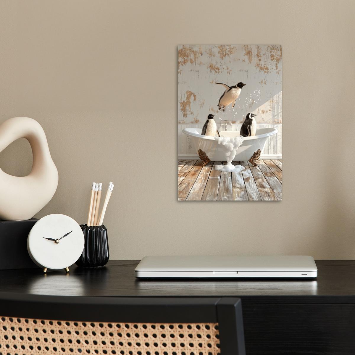 POSTER Vintage - Pinguin - Badewanne - Schaumstoff Room Decor 20x30 cm - Schwarz, Papier (20/30/0.1cm) - MuchoWow