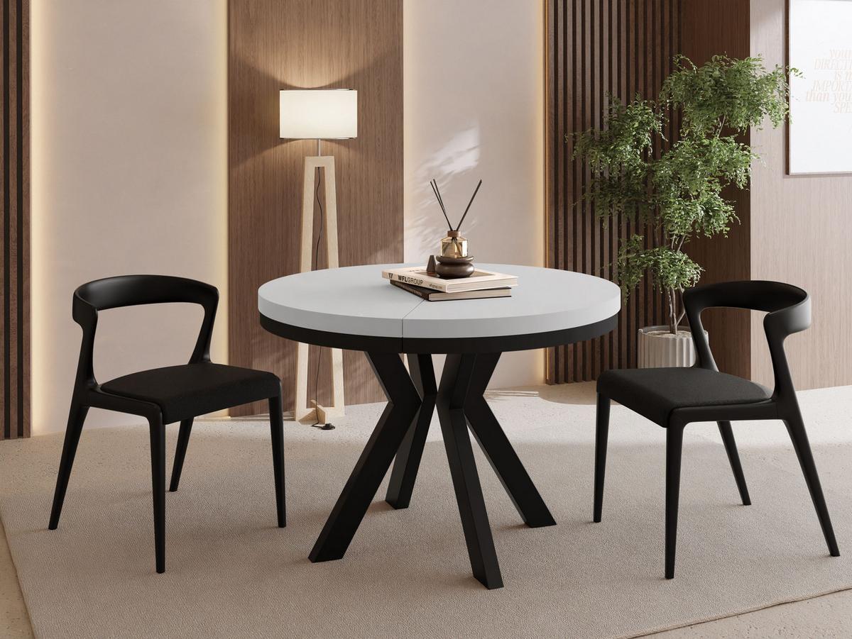 ESSTISCH Savio Neo rund ausziehbar verlängerbar, Weiß 80-130/80/77 cm - Schwarz/Weiß, Holz/Holzwerkstoff (80/130/77cm) - WFL GROUP
