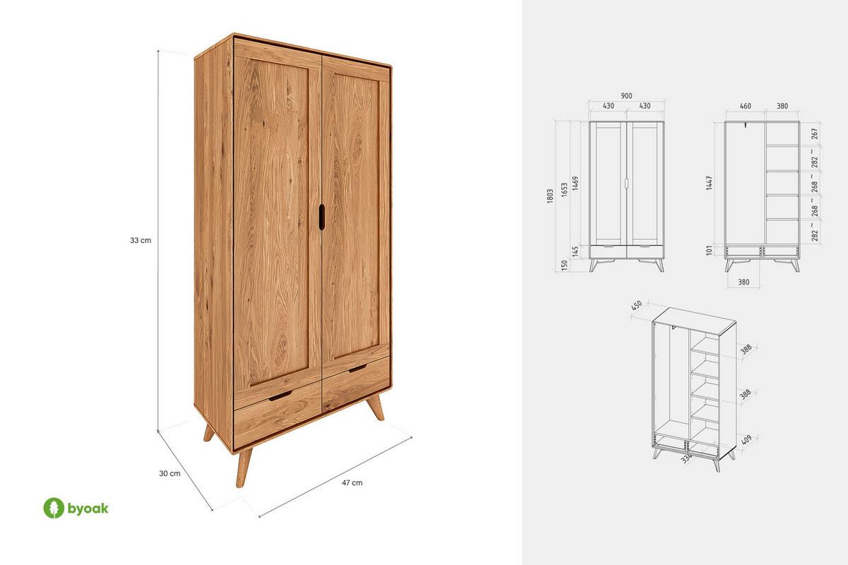 GREG KLEIDERSCHRANK Wildeiche - Wildeiche, Holz (90/180/45cm) - byoak
