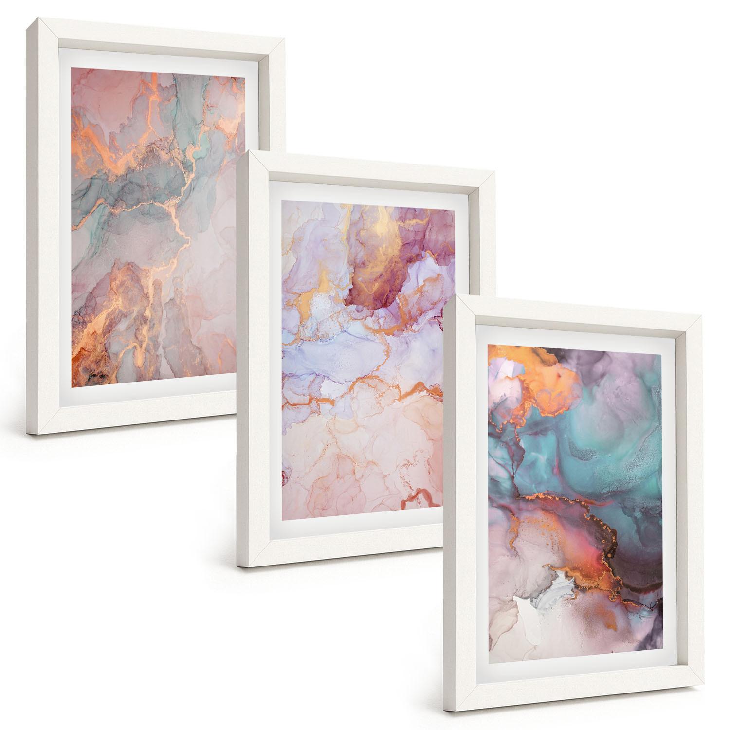 BILDER SET 3er Set - 20x30 cm Weißer Rahmen - Abstrakte Pastellmuster - Weiß, Kunststoff (20/30cm) - TULUP