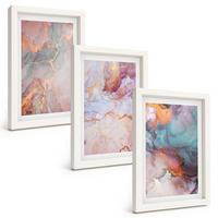 BILDER SET 3er Set - 20x30 cm Weißer Rahmen - Abstrakte Pastellmuster - Weiß, Kunststoff (20/30cm) - TULUP