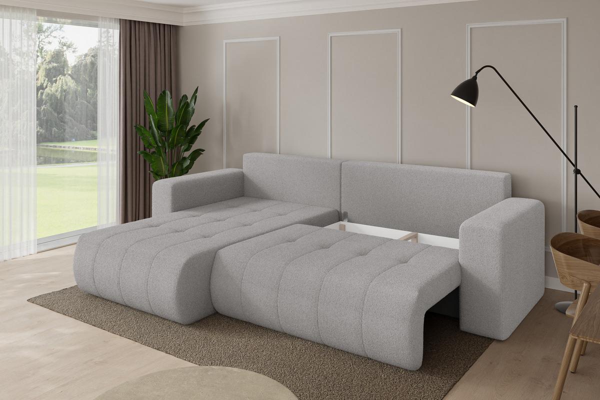 ECKSOFA mit Schlaffunktion Ottomane Links MILA-L 277x194x86 Hellgrau Bouclé - Silberfarben/Hellgrau, Holzwerkstoff/Kunststoff (277/194cm) - ALTDECOR
