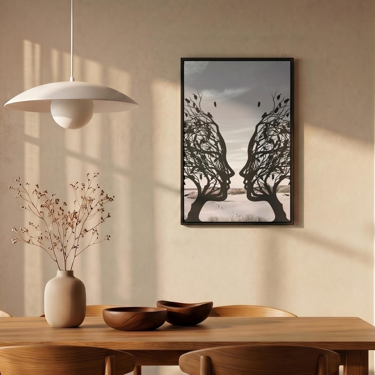 LEINWAND Bilder mit Rahmen - Strand - Meer - Menschen - Baum - Moderne Kunst - 40x60 - Hellgrau, Textil (40/60cm) - MuchoWow