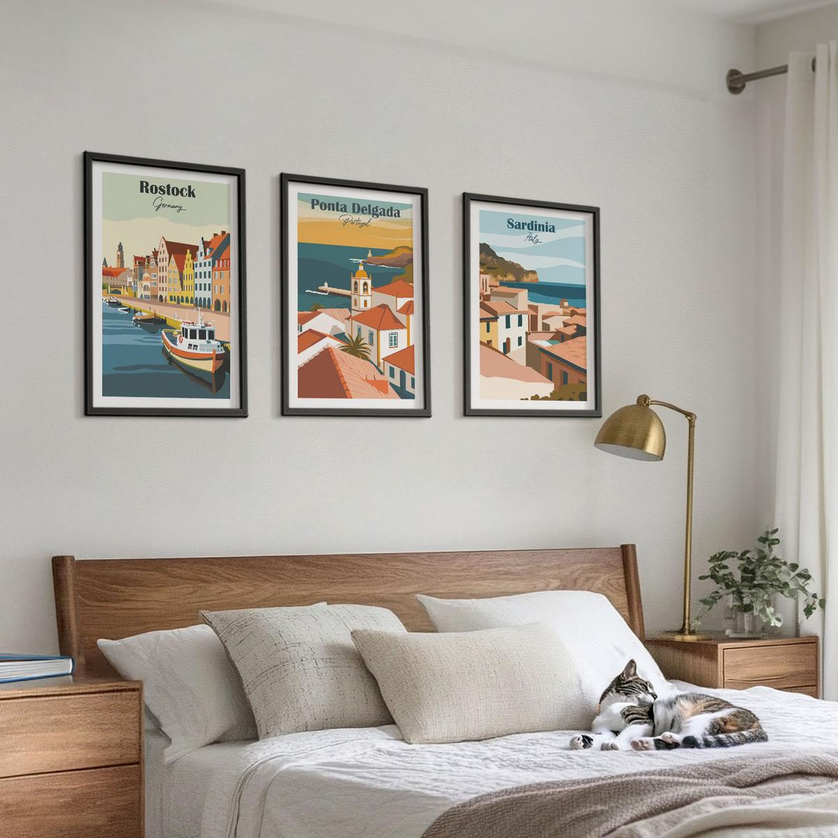 BILDER SET 3er Set - 40x60 cm Schwarzer Rahmen - Ansichten europäischer Küstenstädte - Schwarz, Kunststoff (40/60cm) - TULUP