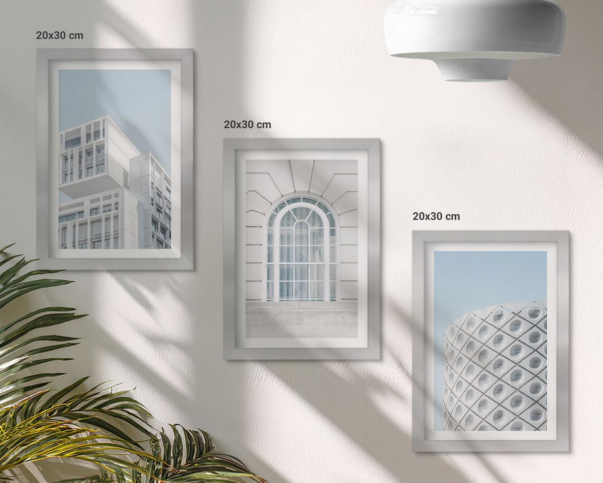 BILDER SET 3er Set - 20x30 cm Silberner Rahmen - Moderne Architekturgeometrie - Silberfarben, Kunststoff (20/30cm) - TULUP