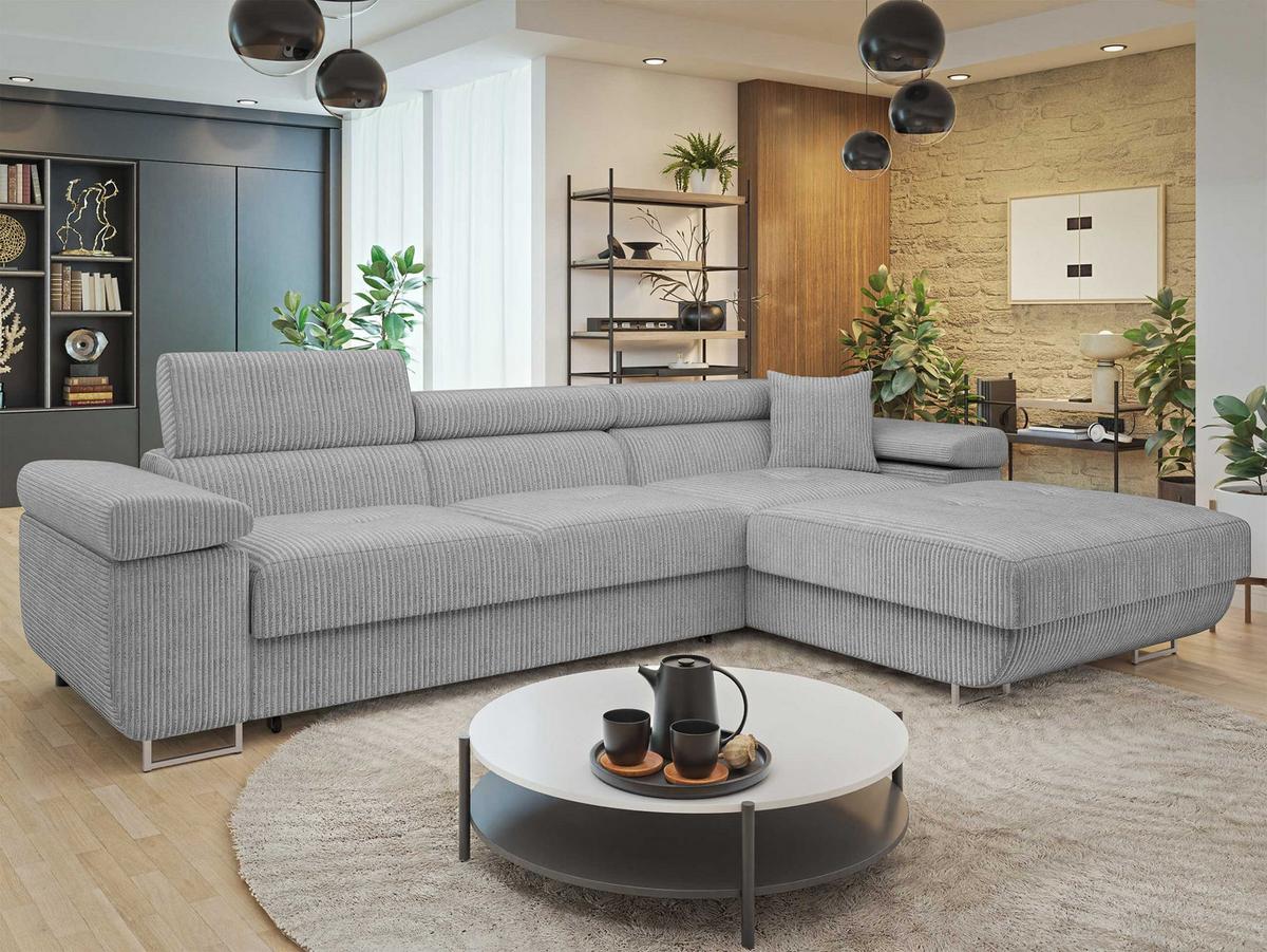 ECKSOFA Torezio Mini Cord, Seite: Rechts - Grau, Holz/Textil (170/280cm) - MIRJAN24