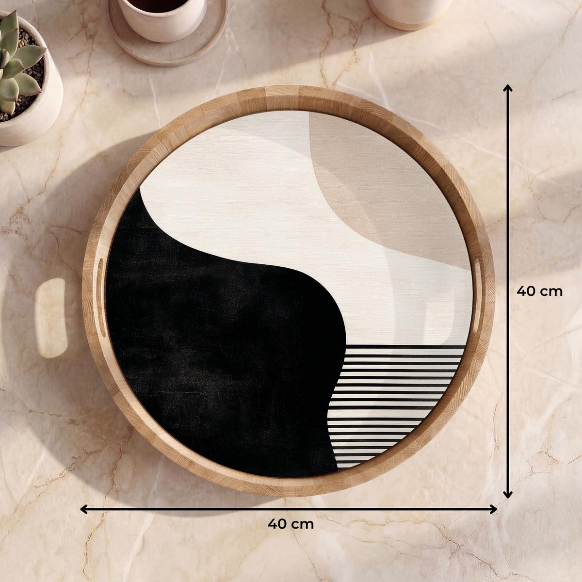 TABLETT Abstrakt - Japandi - Beige - Modern 40x40 cm - Schwarz, Holz (40/5/5cm) - OnlyWow