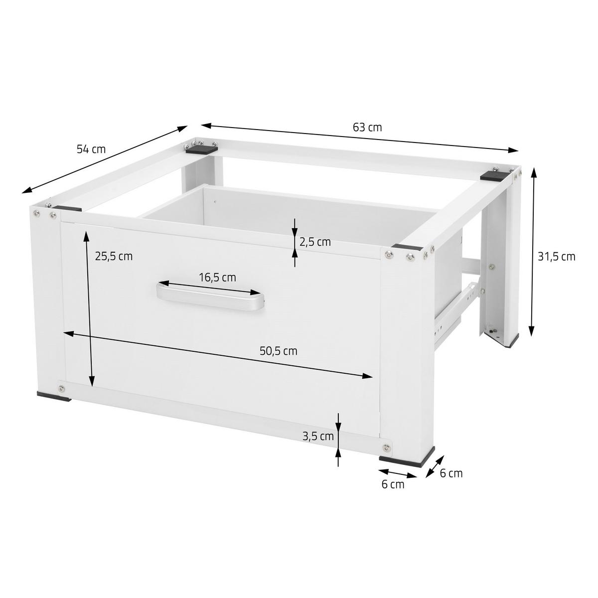 WASCHMASCHINEN UNTERGESTELL mit Schublade 63x54 cm Weißaus Stahl - Weiß, Metall (54/31.5/63cm) - ML-DESIGN
