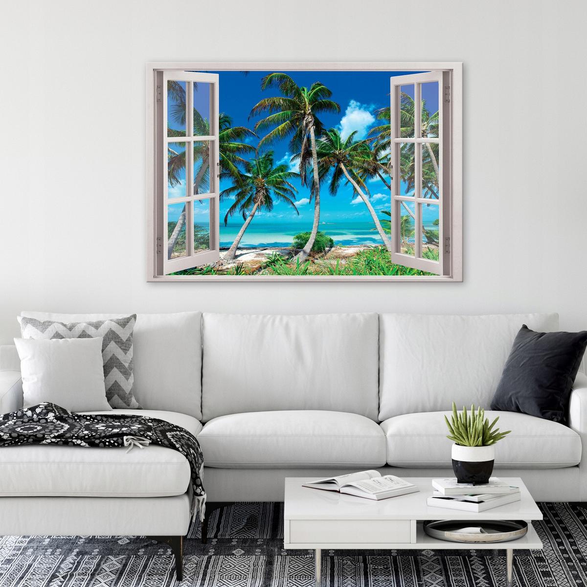 BILDER auf Leinwand Strand Meer Palmen Modern 80x60 - Multicolor, Holzwerkstoff (80/60cm) - Wallarena