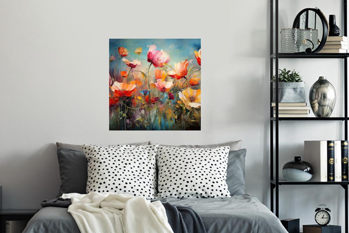 WANDTATTOO Blumen - Aquarell - Kunst - Botanisch - Natur Wanddeko 50x50 cm - Orange, Kunststoff (50/50/0.1cm) - MuchoWow