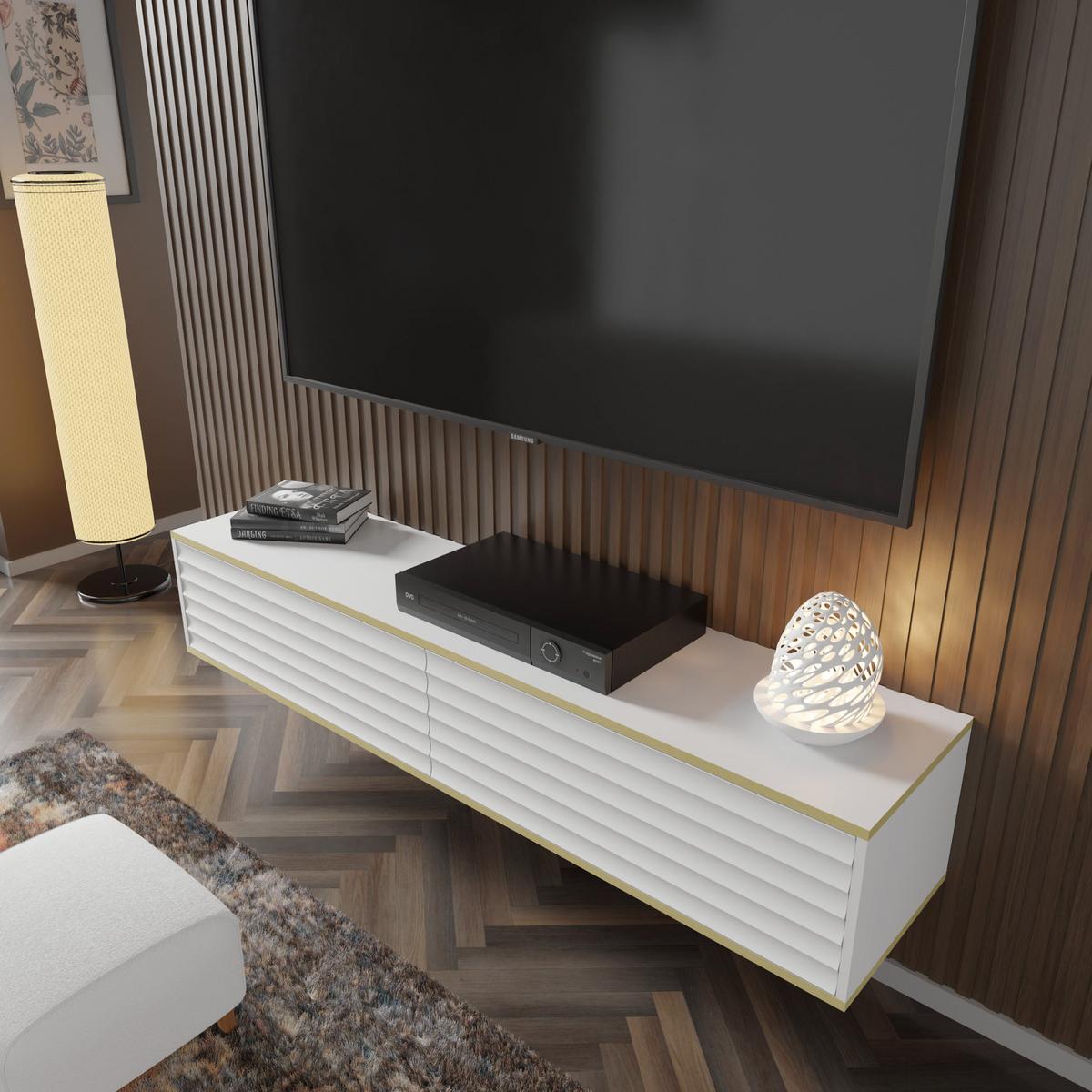 TV LOWBOARD Weiß, Gold 180/33/40 - Weiß, Holzwerkstoff (180/33/40cm) - RAUMHIRSCH FURNITURE