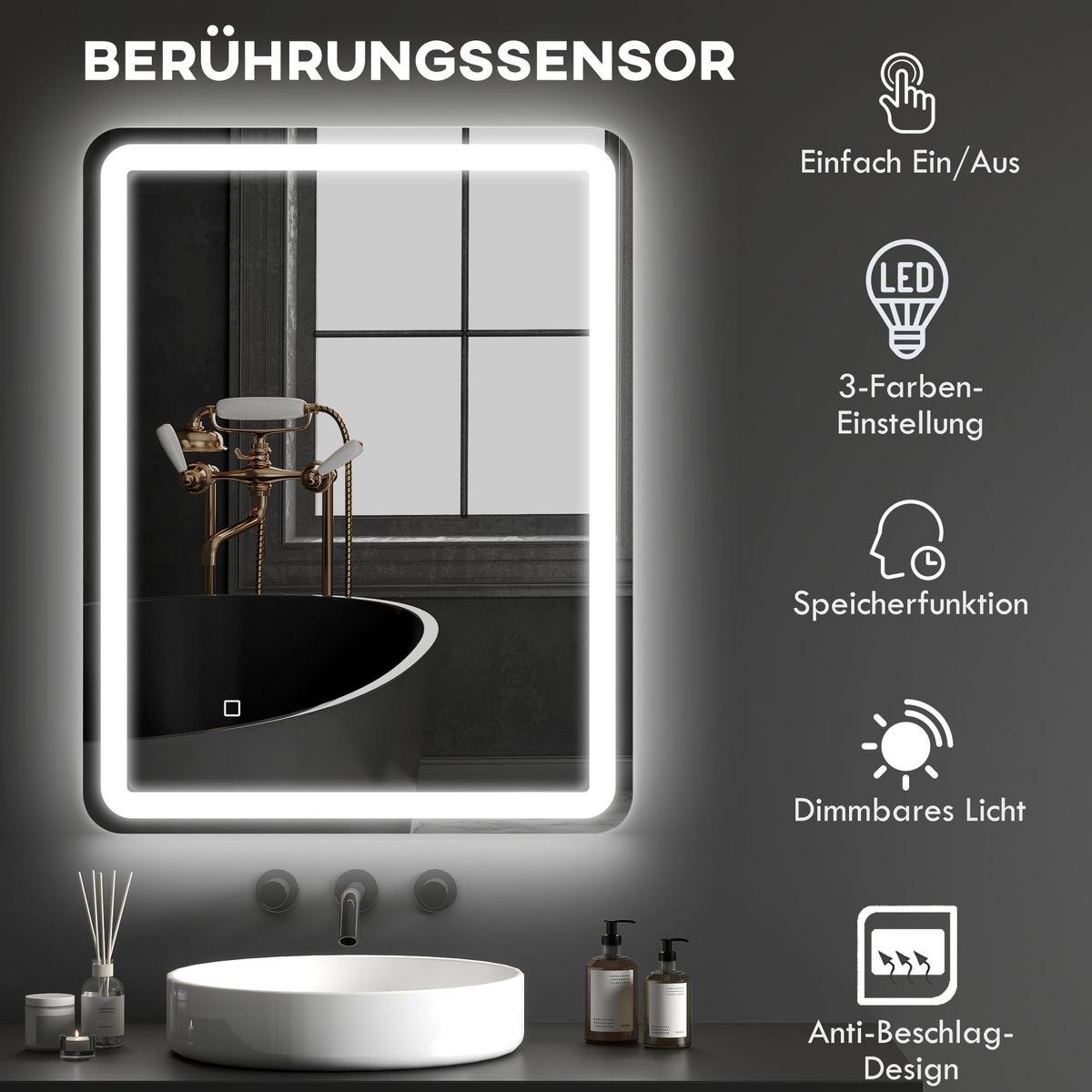 BADSPIEGEL Hartglas Silber - Silberfarben, Glas (70/4/90cm) - HOMCOM