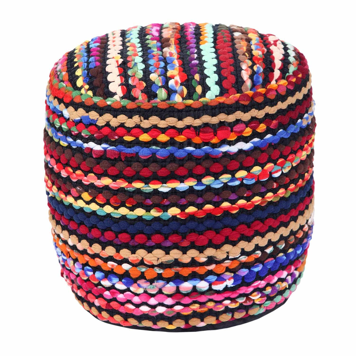 SITZPOUF Folk, rund mit bunten Streifen, 40/40/45 cm - Multicolor, Textil (45/40/45cm) - Homescapes