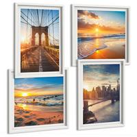 BILDER SET 4er Set - 50x50 cm & 40x60 cm Weißer Rahmen - Brücken, Sonnenuntergänge, Stadt - Weiß, Kunststoff (50/50cm) - TULUP