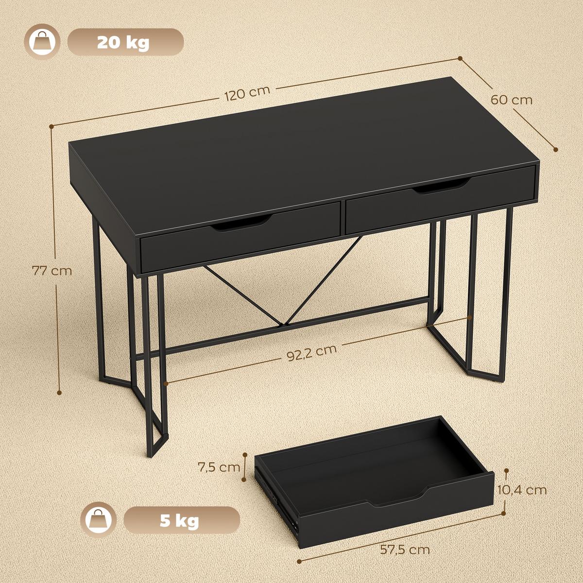 SCHREIBTISCH Spanplatte-Metall Schwarz - Schwarz, Holzwerkstoff/Metall (120/60/77cm) - HOMCOM