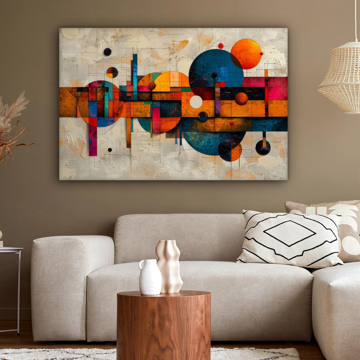 LEINWANDBILD Vintage - Moderne Kunst - Orange - Geometrische Formen XXL 150x100 cm - Multicolor, Textil (150/100cm) - MuchoWow